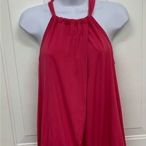 NWT Mac Beth Collection halter style hot pink top overlap front design Sz S